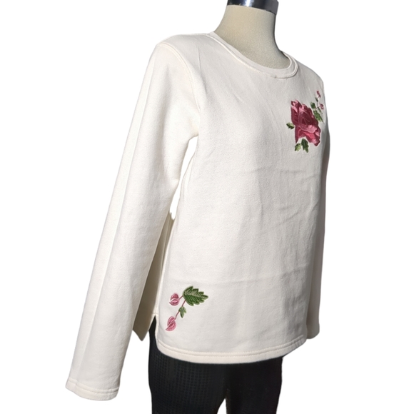 Basic Edition Ivory Flowers Embroidery OverSize Top Size S - Picture 5 of 9